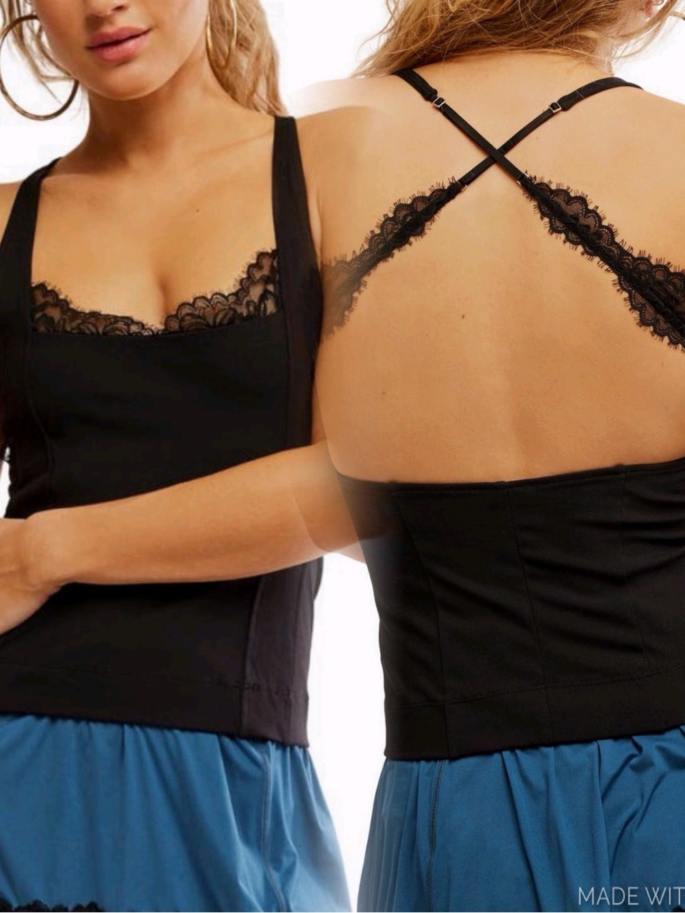 Free People Looking Good Open Back Lace Trim Camisole Sz XL NWT